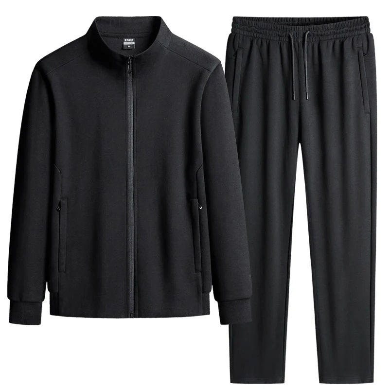 Herren Modernes Freizeit-Trainingsset aus Thermofleece mit Stehkragen‑Zipjacke & konischer Jogginghose Drune