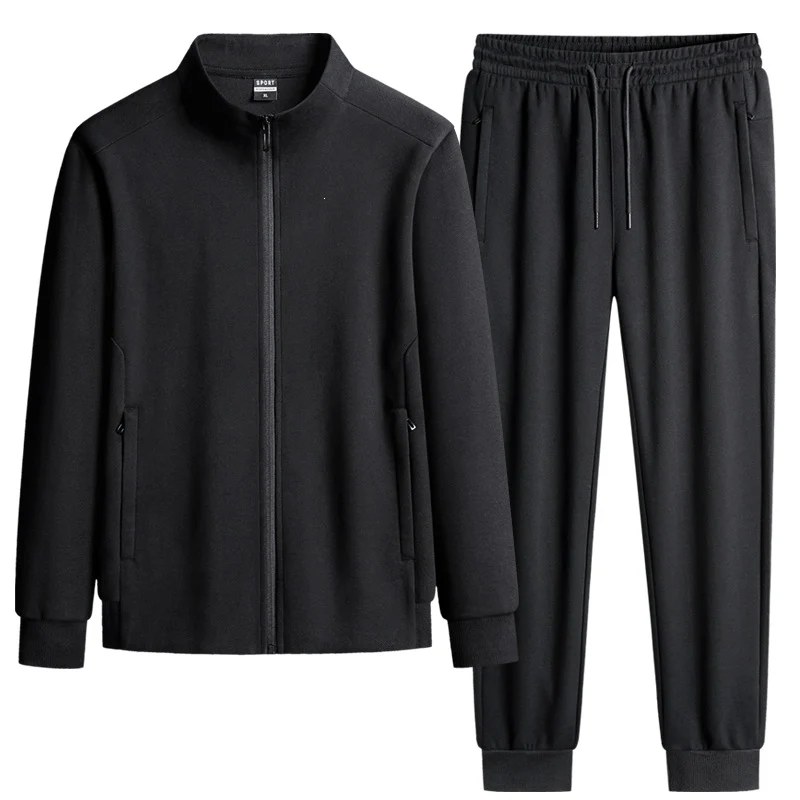 Herren Modernes Freizeit-Trainingsset aus Thermofleece mit Stehkragen‑Zipjacke & konischer Jogginghose Drune