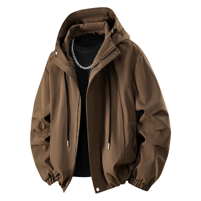 Herren Minimalistische Tech-Kapuzenjacke mit mattierter Oberfläche, Kordelzug & verdeckten Reißverschlusstaschen Drune