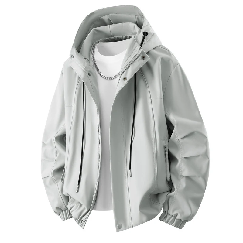 Herren Minimalistische Tech-Kapuzenjacke mit mattierter Oberfläche, Kordelzug & verdeckten Reißverschlusstaschen Drune