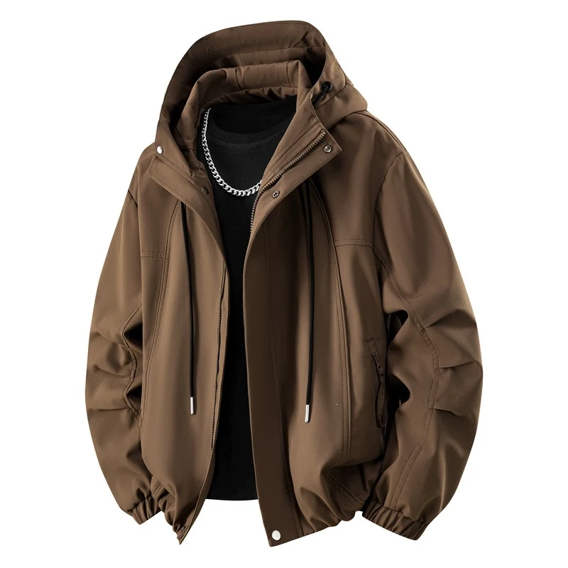 Herren Minimalistische Tech-Kapuzenjacke mit mattierter Oberfläche, Kordelzug & verdeckten Reißverschlusstaschen Drune
