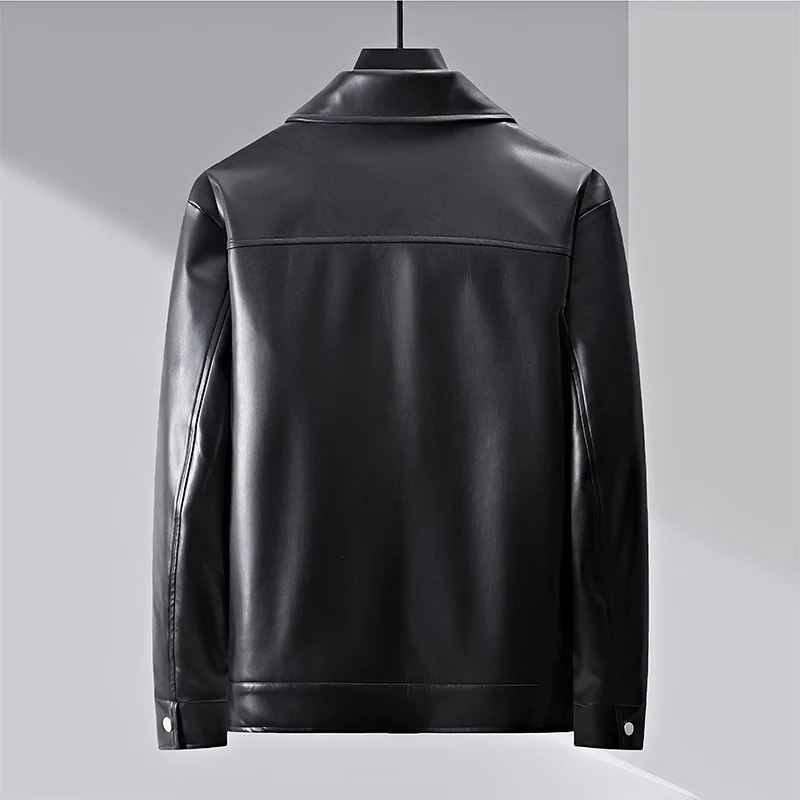 Herren minimalistische Lederimitatjacke mit durchgehendem Reißverschluss und aufgesetzten Brusttaschen Drune