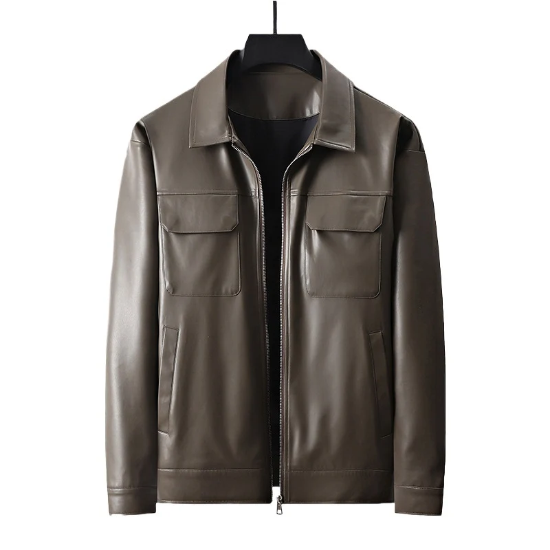 Herren minimalistische Lederimitatjacke mit durchgehendem Reißverschluss und aufgesetzten Brusttaschen Drune