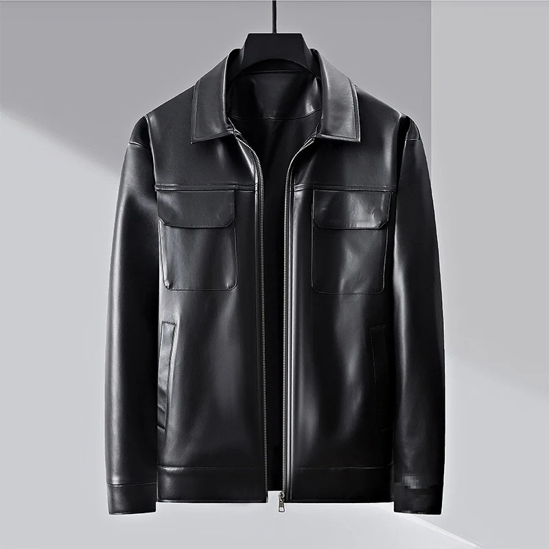 Herren minimalistische Lederimitatjacke mit durchgehendem Reißverschluss und aufgesetzten Brusttaschen Drune