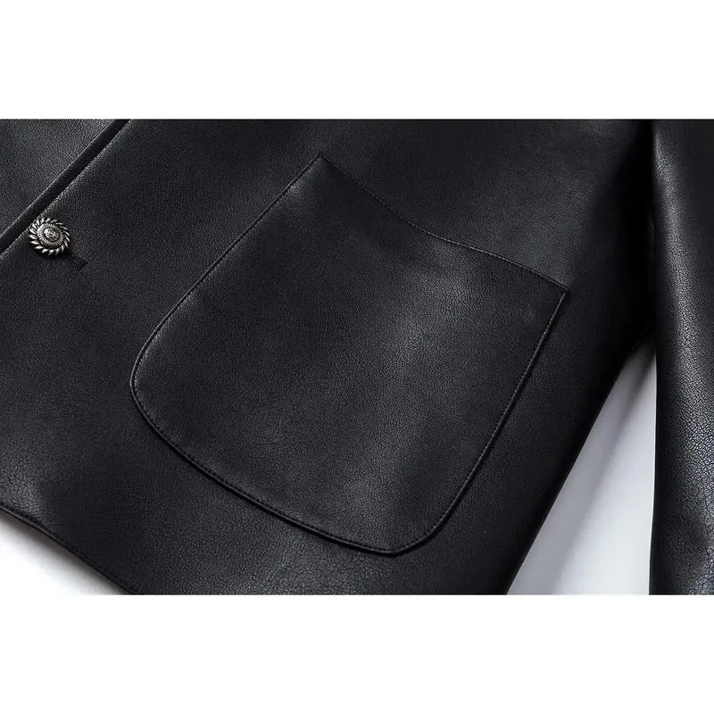 Herren Minimalistische Kunstleder-Überhemdjacke mit feiner Narbung, Metallknöpfen & geradem Schnitt Drune