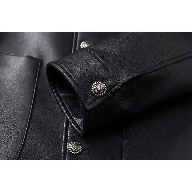 Herren Minimalistische Kunstleder-Überhemdjacke mit feiner Narbung, Metallknöpfen & geradem Schnitt Drune