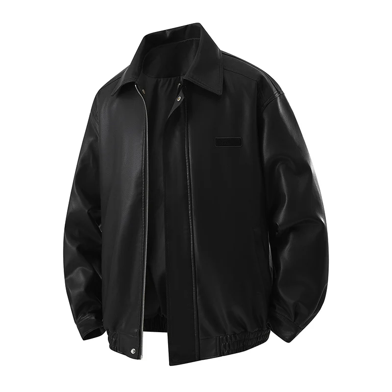 Herren Minimalistische Kunstleder-Blousonjacke mit Hemdkragen, verdecktem Reißverschluss & elastischem Saum Drune