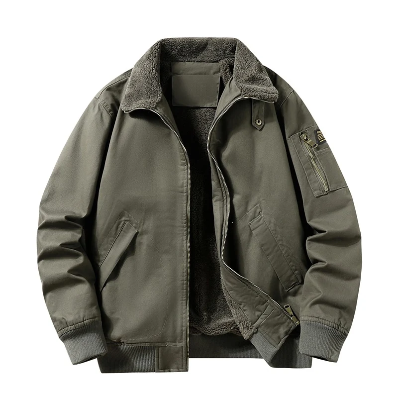 Herren Military-inspirierte Fliegerjacke mit Teddyfutter & Ärmeltasche Drune