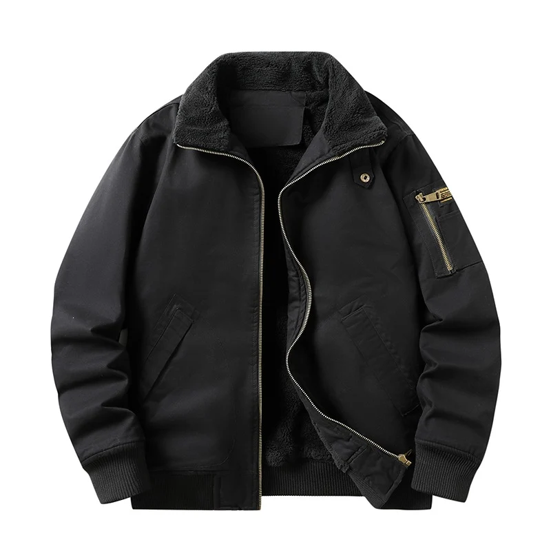 Herren Military-inspirierte Fliegerjacke mit Teddyfutter & Ärmeltasche Drune