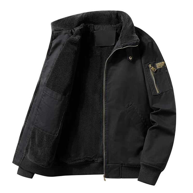 Herren Military-inspirierte Fliegerjacke mit Teddyfutter & Ärmeltasche Drune