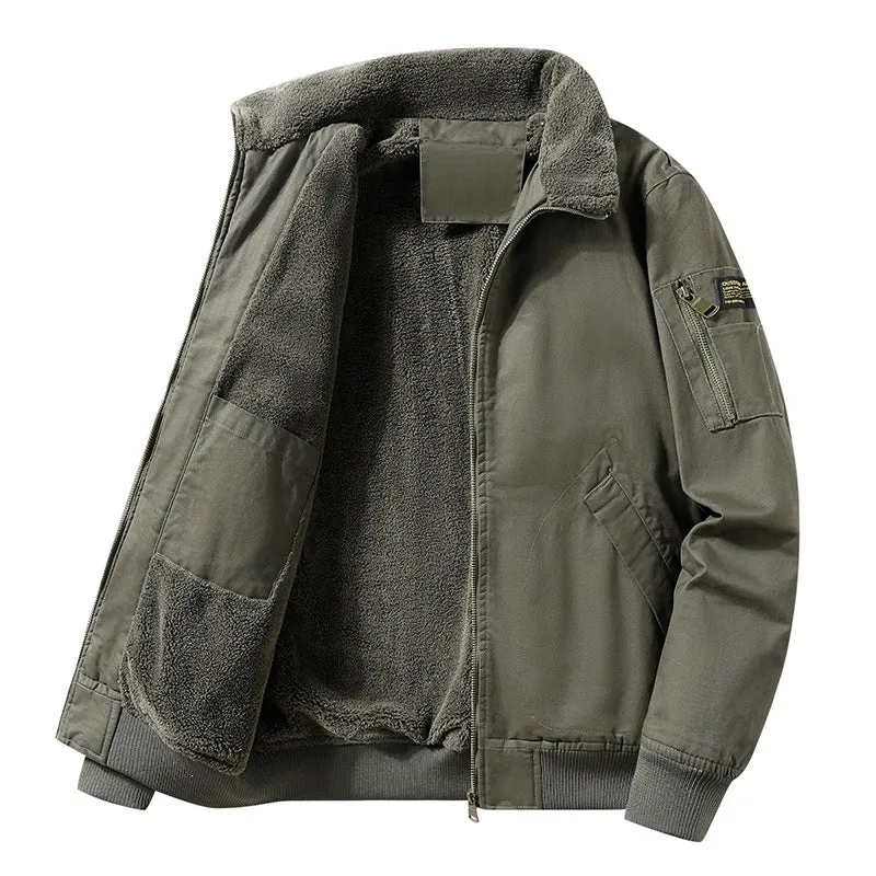 Herren Military-inspirierte Fliegerjacke mit Teddyfutter & Ärmeltasche Drune