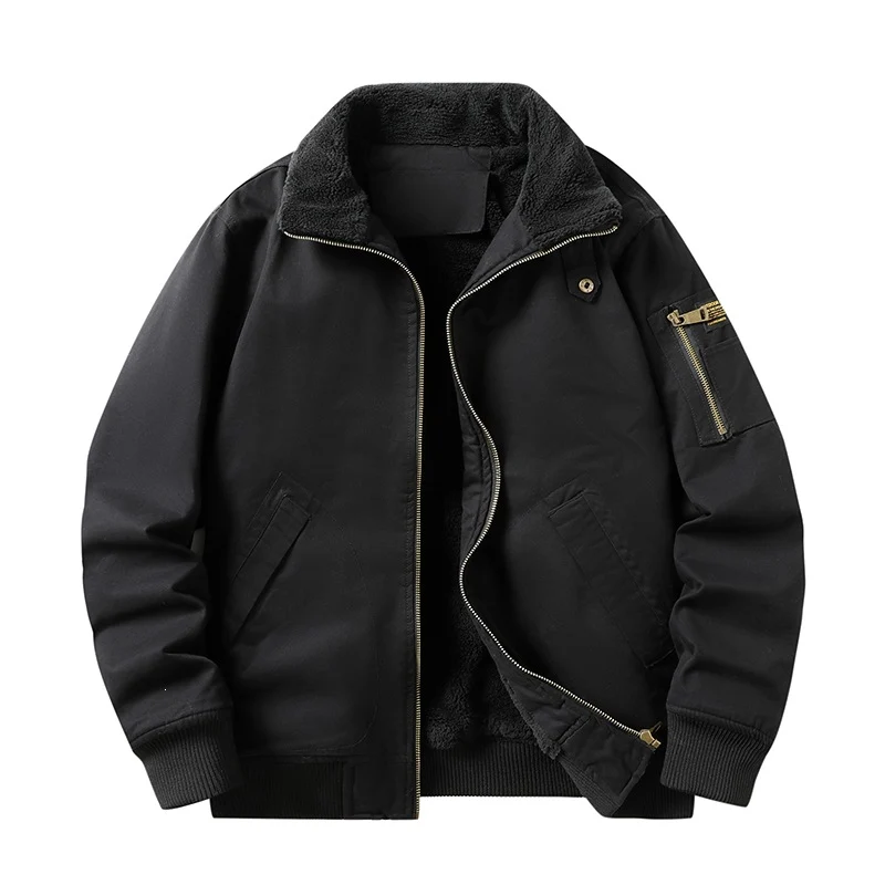 Herren Military-inspirierte Fliegerjacke mit Teddyfutter & Ärmeltasche Drune