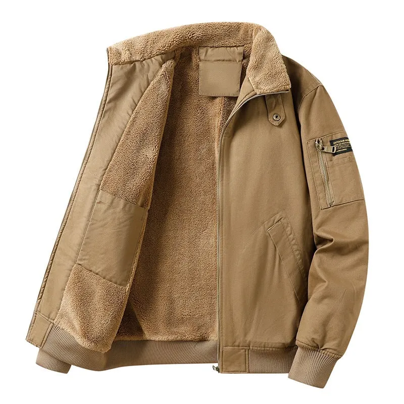Herren Military-inspirierte Fliegerjacke mit Teddyfutter & Ärmeltasche Drune