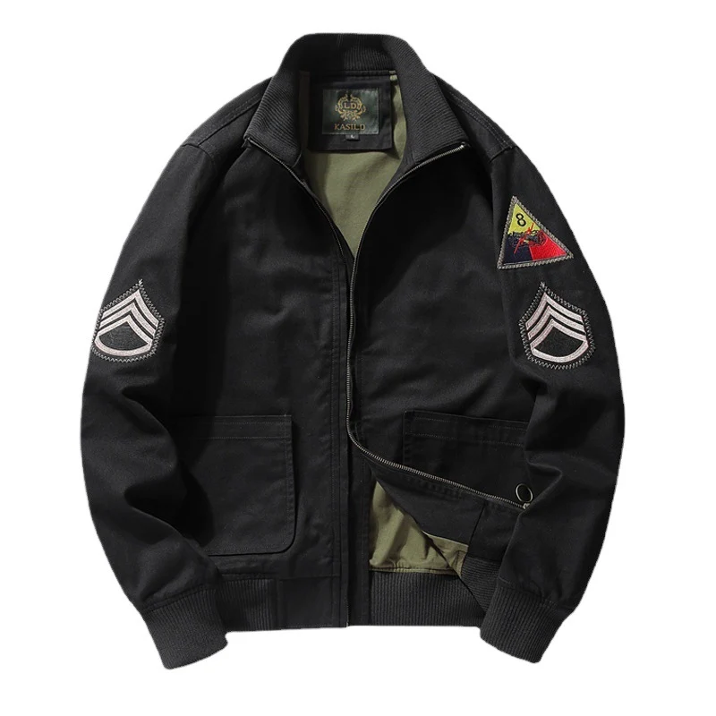 Herren Military-inspirierte Field-Bomberjacke mit Abzeichen, gerippten Bündchen & Zwei-Wege-Reißverschluss Drune