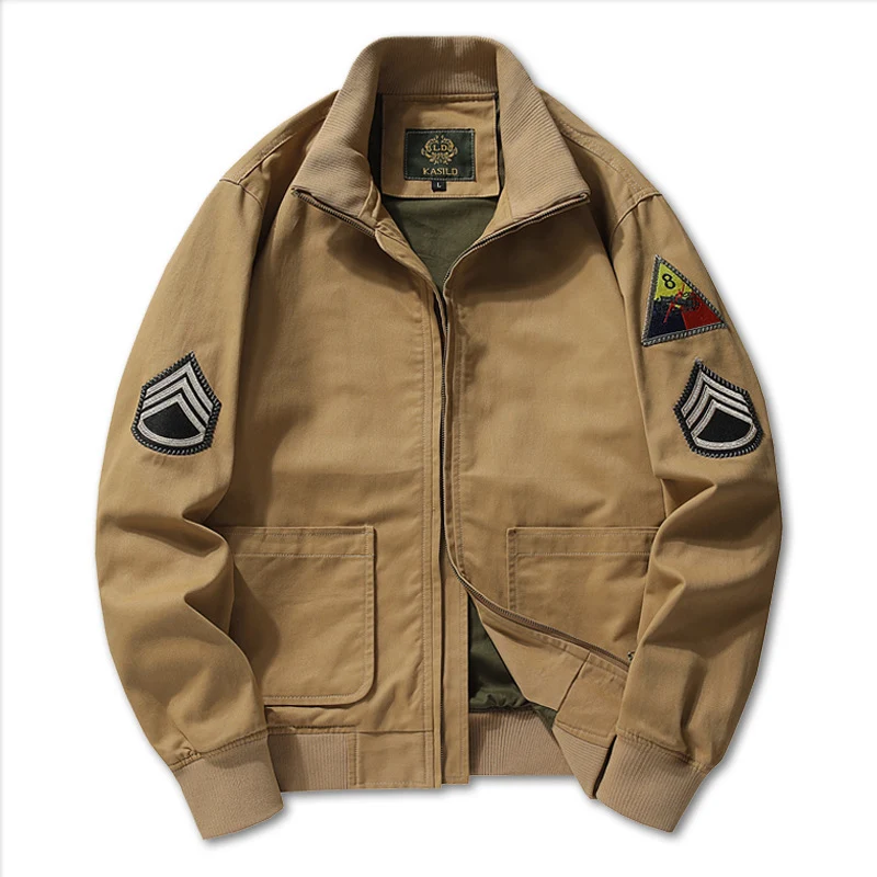 Herren Military-inspirierte Field-Bomberjacke mit Abzeichen, gerippten Bündchen & Zwei-Wege-Reißverschluss Drune