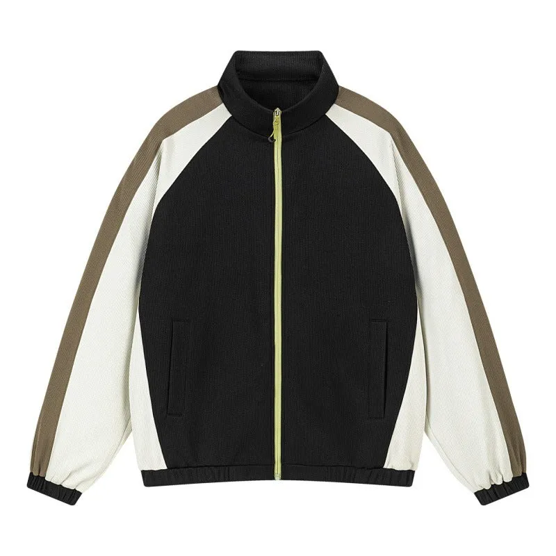 Herren Mehrfarbige Trackjacke mit Stehkragen, Raglanärmeln und durchgehendem Reißverschluss Drune