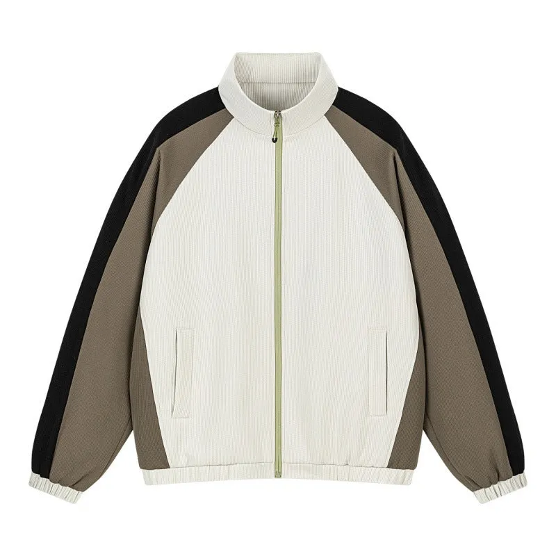 Herren Mehrfarbige Trackjacke mit Stehkragen, Raglanärmeln und durchgehendem Reißverschluss Drune