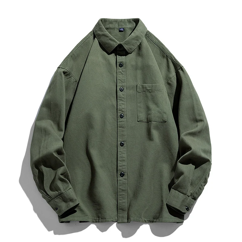 Herren Lockeres Overshirt-Hemd aus Baumwollmix mit Brusttasche und überschnittener Schulter Drune