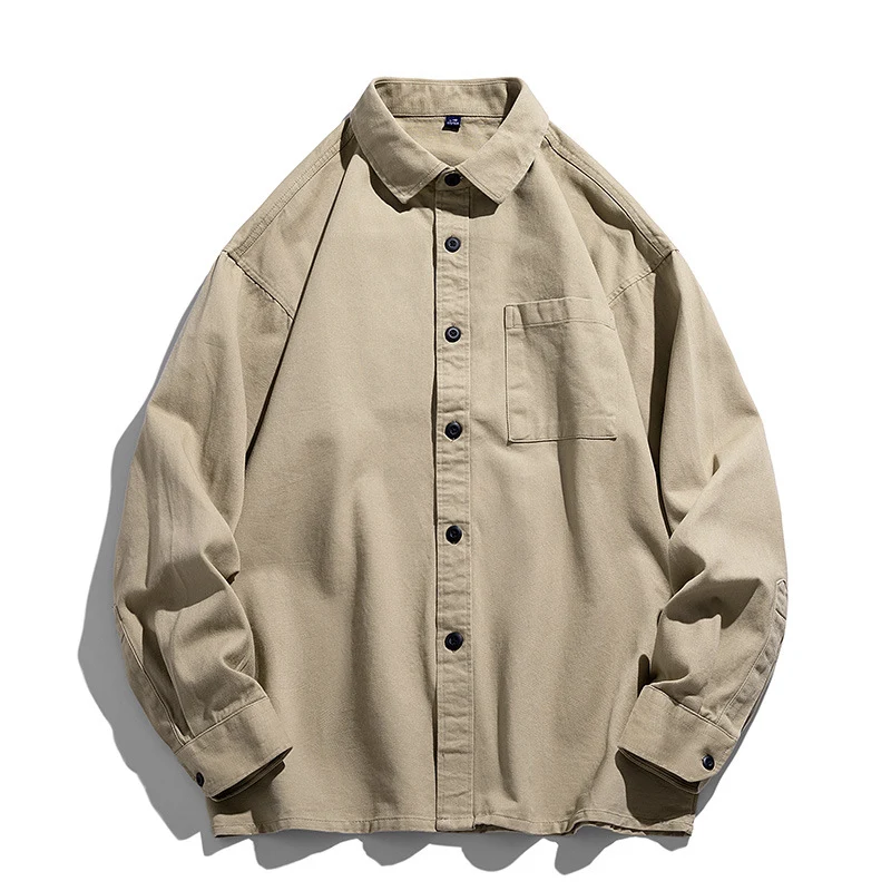 Herren Lockeres Overshirt-Hemd aus Baumwollmix mit Brusttasche und überschnittener Schulter Drune