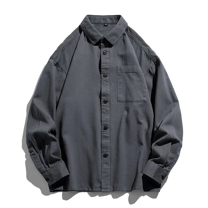 Herren Lockeres Overshirt-Hemd aus Baumwollmix mit Brusttasche und überschnittener Schulter Drune