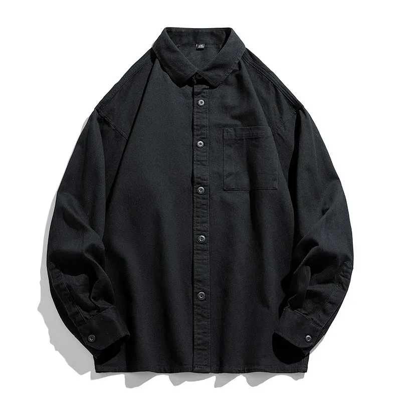 Herren Lockeres Overshirt-Hemd aus Baumwollmix mit Brusttasche und überschnittener Schulter Drune