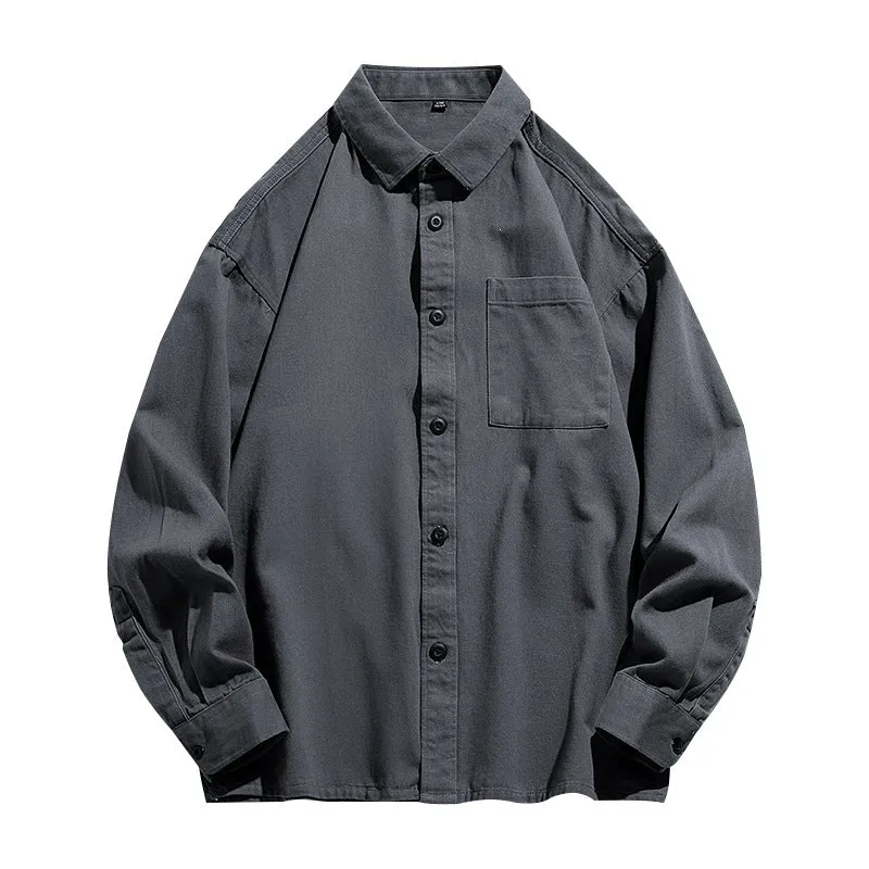Herren Lockeres Overshirt-Hemd aus Baumwollmix mit Brusttasche und überschnittener Schulter Drune