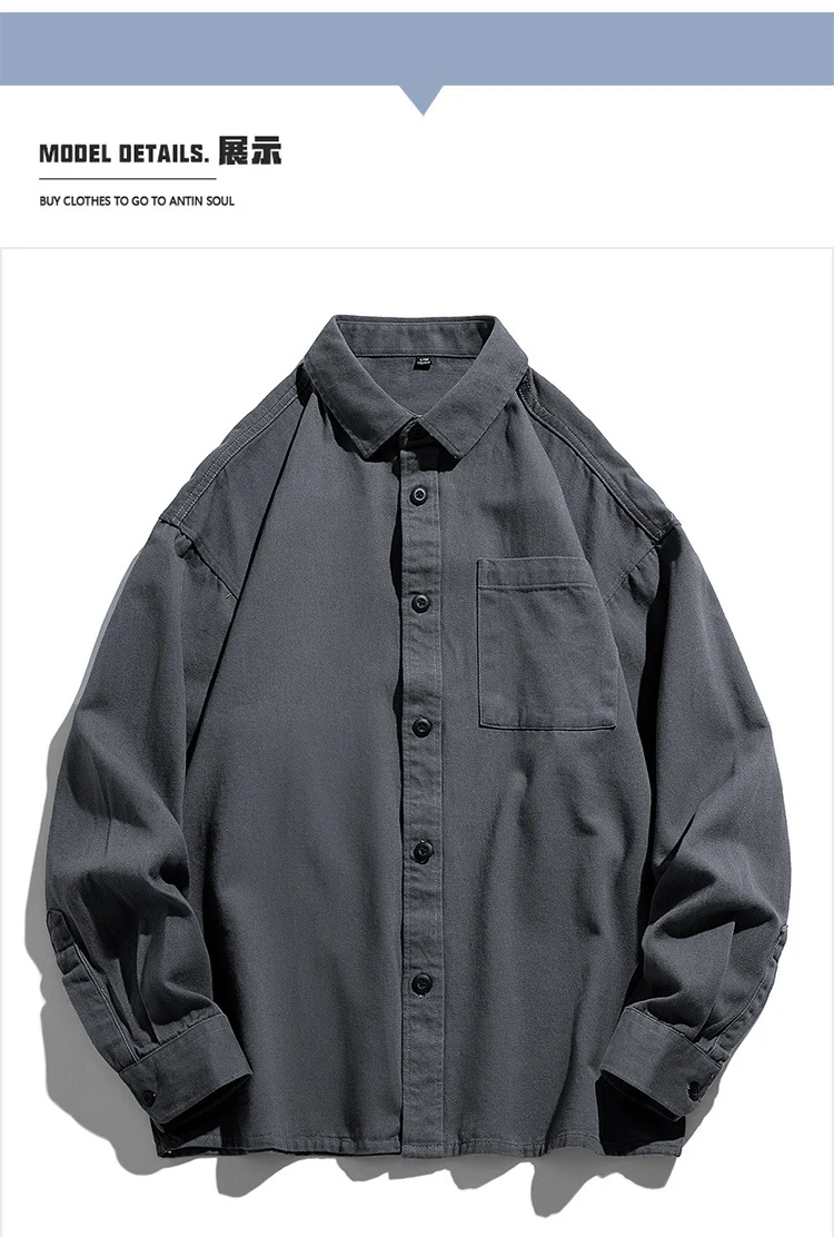Herren Lockeres Overshirt-Hemd aus Baumwollmix mit Brusttasche und überschnittener Schulter Drune