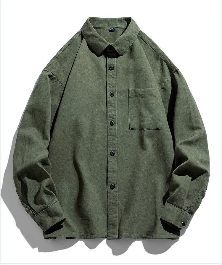 Herren Lockeres Overshirt-Hemd aus Baumwollmix mit Brusttasche und überschnittener Schulter Drune