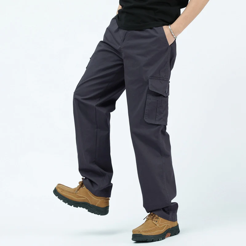Herren Lockere Cargo-Freizeithose mit tiefem Schritt, elastischem Bund & Multitaschen Drune