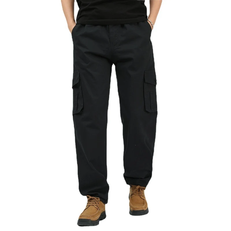Herren Lockere Cargo-Freizeithose mit tiefem Schritt, elastischem Bund & Multitaschen Drune