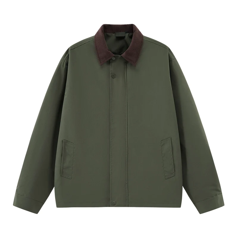 Herren Locker geschnittene Übergangsjacke mit Cordkragen, verdeckter Druckknopfleiste & Eingrifftaschen Drune