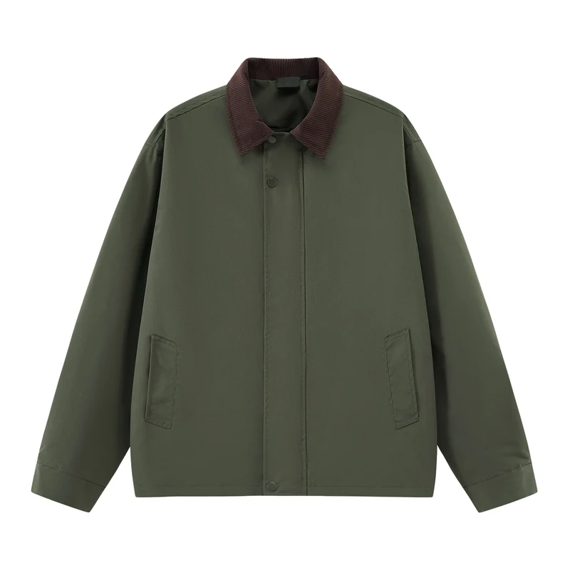 Herren Locker geschnittene Übergangsjacke mit Cordkragen, verdeckter Druckknopfleiste & Eingrifftaschen Drune