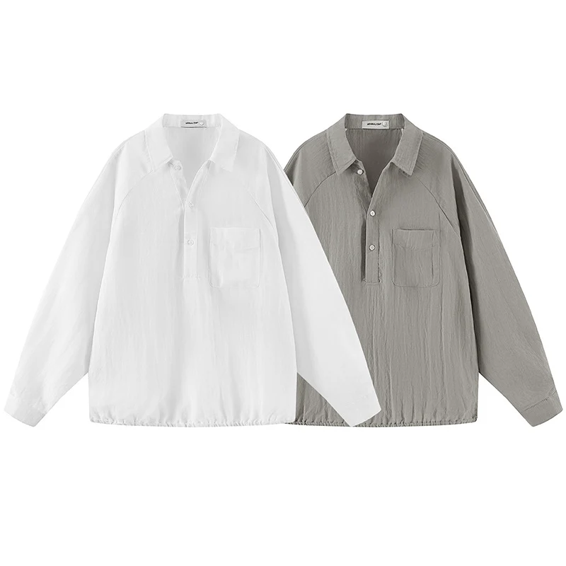 Herren Leichtes Oversize-Halbplacket-Hemd mit Brusttasche & elastischem Saum Drune