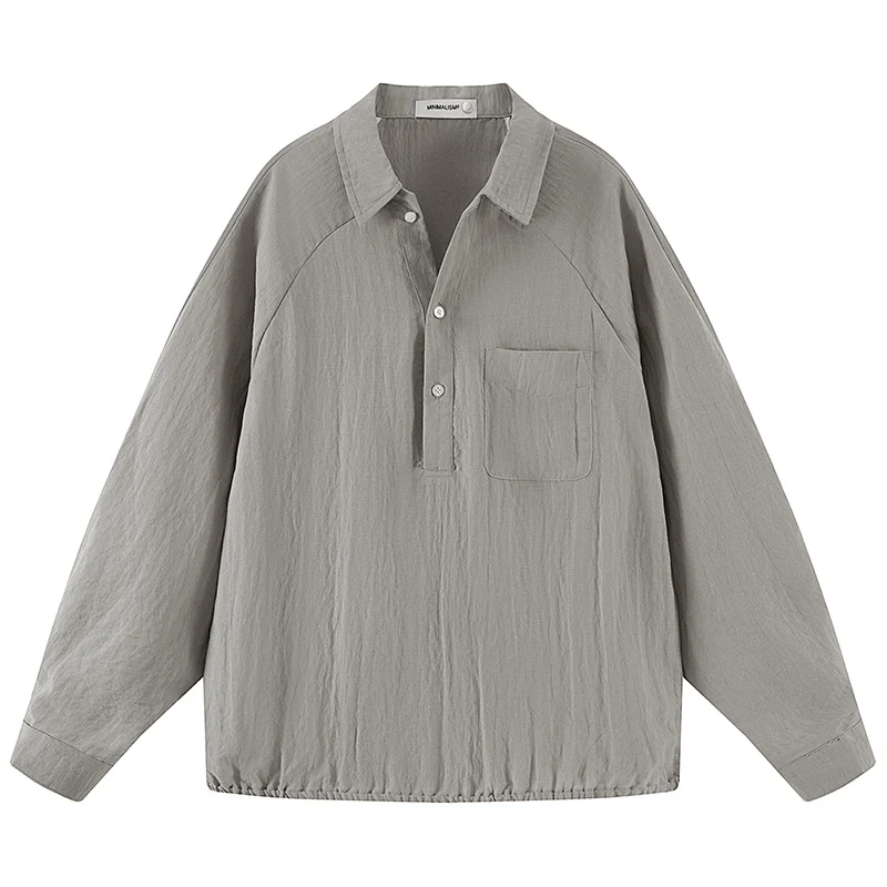 Herren Leichtes Oversize-Halbplacket-Hemd mit Brusttasche & elastischem Saum Drune