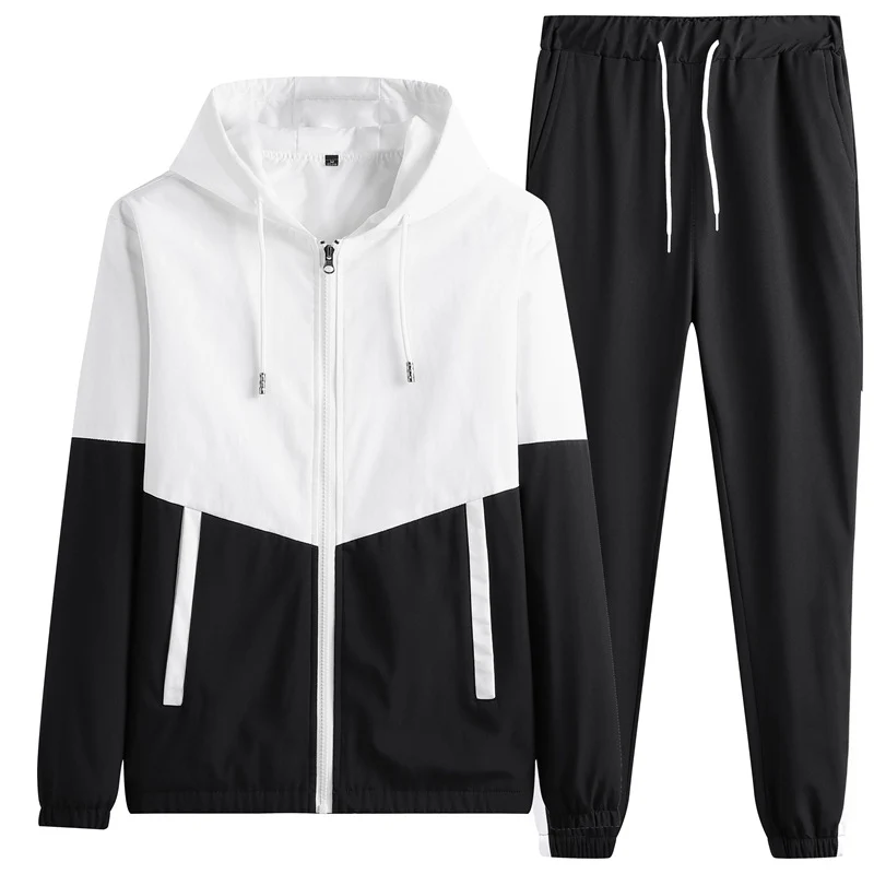 Herren Leichtes Colorblock-Trackset mit Kapuzen‑Windjacke und konischer Jogginghose Drune