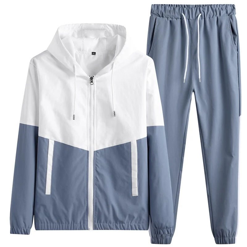 Herren Leichtes Colorblock-Trackset mit Kapuzen‑Windjacke und konischer Jogginghose Drune