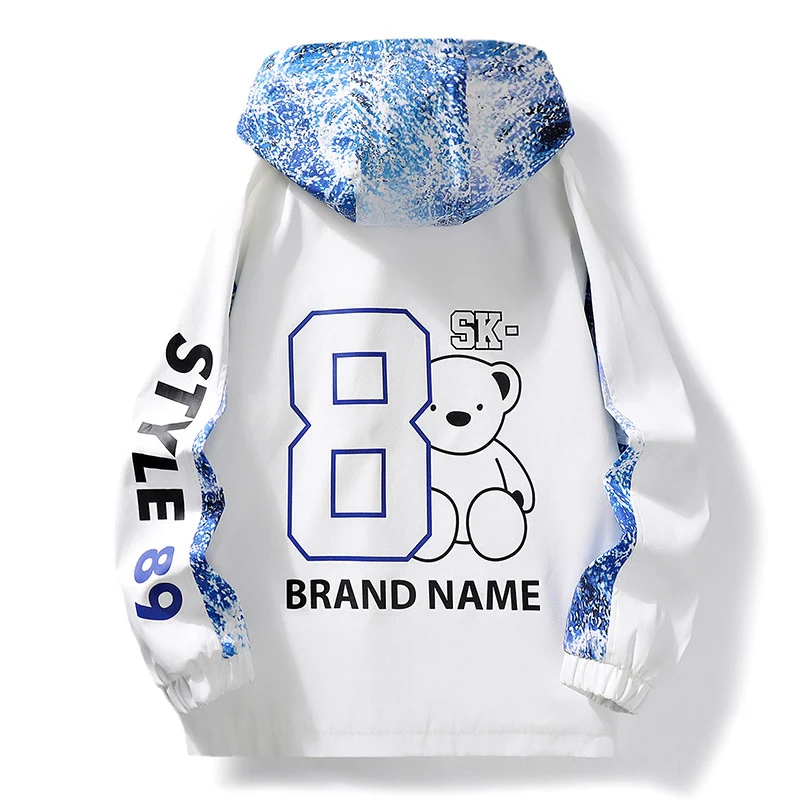 Herren Leichter Kapuzen-Windbreaker mit Camouflage-Akzenten & Grafikprint Drune