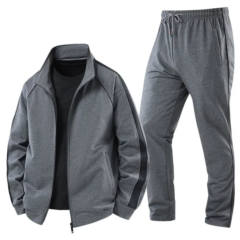 Herren Leichter Freizeit-Trainingsanzug-Set mit Reißverschlussjacke, elastischer Bund & Reißverschlusstaschen Drune