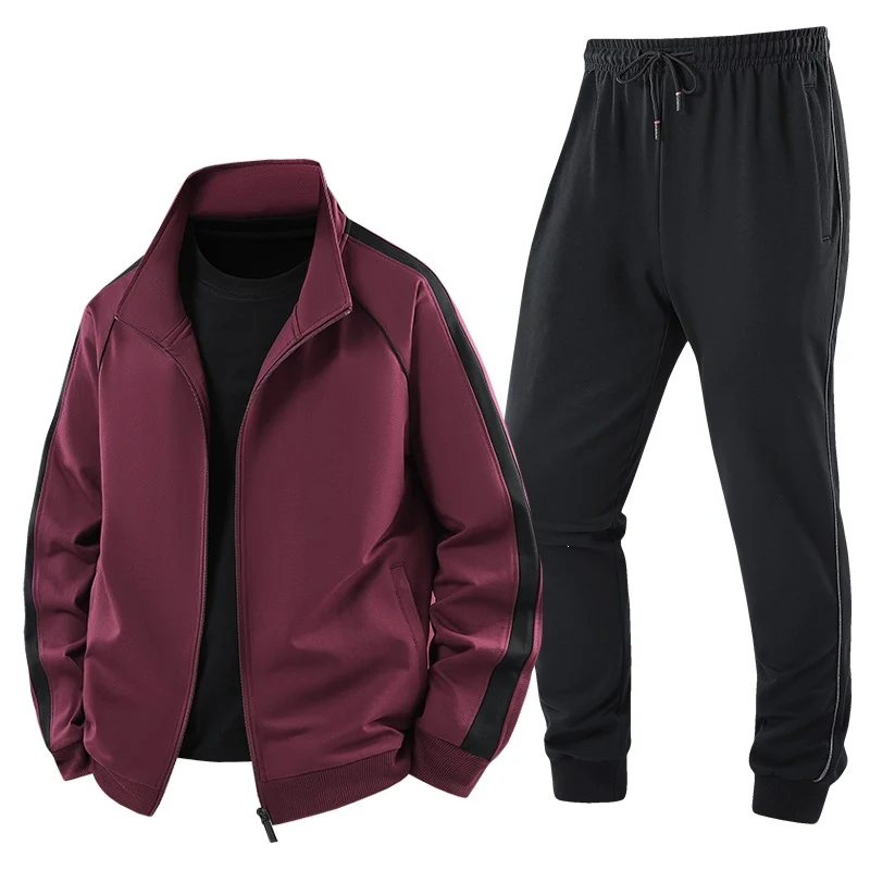 Herren Leichter Freizeit-Trainingsanzug-Set mit Reißverschlussjacke, elastischer Bund & Reißverschlusstaschen Drune