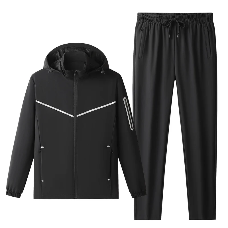 Herren Leichter Atmungsaktiver Softshell-Trainingsanzug mit Kapuzenjacke & konischer Trainingshose Drune