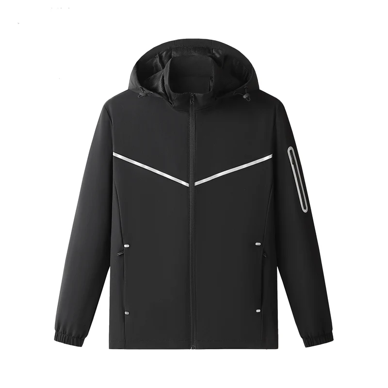 Herren Leichter Atmungsaktiver Softshell-Trainingsanzug mit Kapuzenjacke & konischer Trainingshose Drune