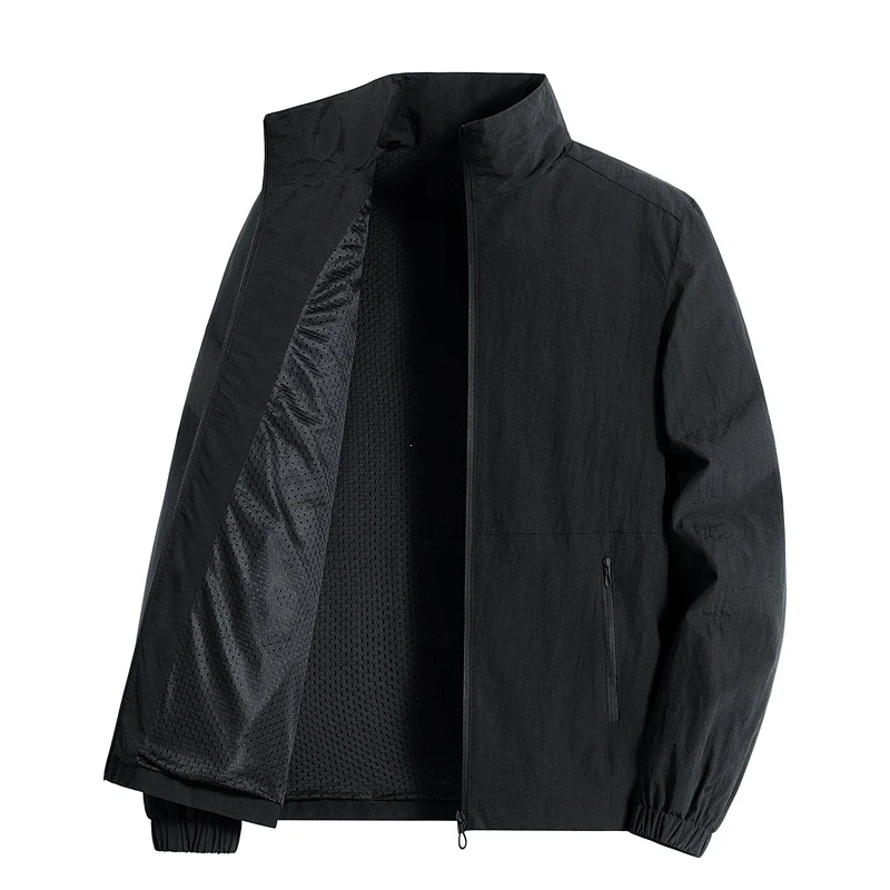 Herren Leichte winddichte Übergangsjacke mit Mesh-Futter, Stehkragen & Reißverschlusstaschen Drune