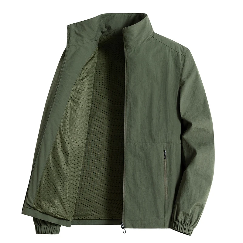 Herren Leichte winddichte Übergangsjacke mit Mesh-Futter, Stehkragen & Reißverschlusstaschen Drune