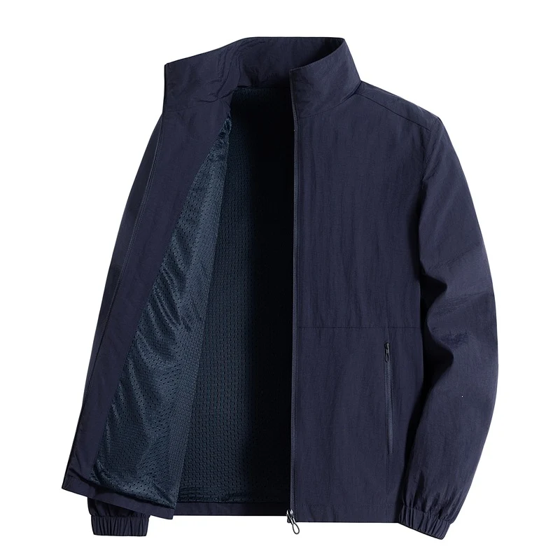 Herren Leichte winddichte Übergangsjacke mit Mesh-Futter, Stehkragen & Reißverschlusstaschen Drune