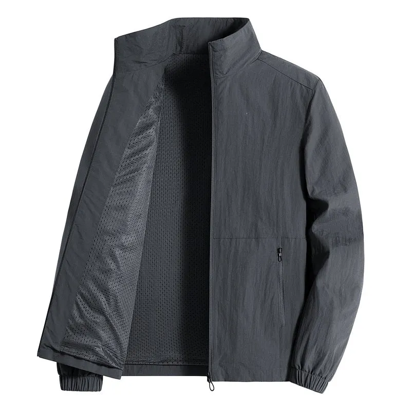 Herren Leichte winddichte Übergangsjacke mit Mesh-Futter, Stehkragen & Reißverschlusstaschen Drune