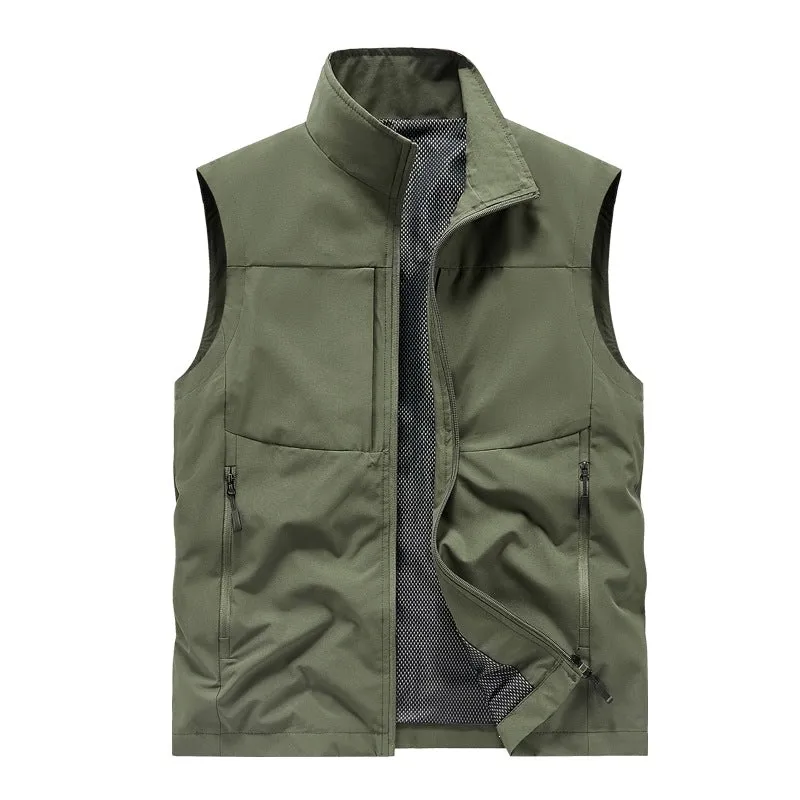 Herren Leichte winddichte Softshell-Steppweste mit Mesh-Innenfutter, Stehkragen & Reißverschlusstaschen Drune