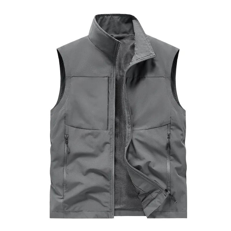 Herren Leichte winddichte Softshell-Steppweste mit Mesh-Innenfutter, Stehkragen & Reißverschlusstaschen Drune