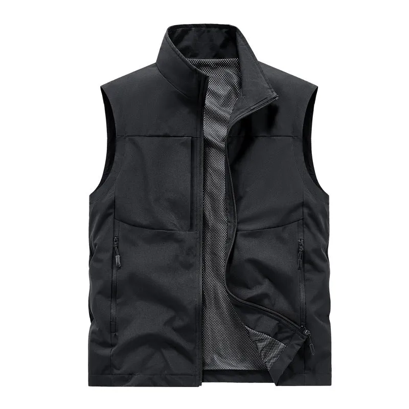 Herren Leichte winddichte Softshell-Steppweste mit Mesh-Innenfutter, Stehkragen & Reißverschlusstaschen Drune