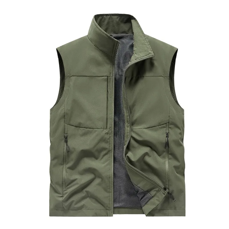 Herren Leichte winddichte Softshell-Steppweste mit Mesh-Innenfutter, Stehkragen & Reißverschlusstaschen Drune
