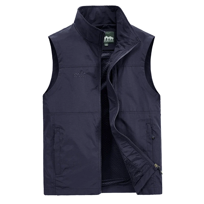 Herren Leichte winddichte Outdoor-Weste mit Stehkragen, Mesh-Futter & Reißverschlusstaschen Drune